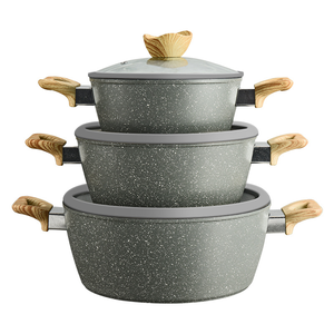 Maifan đá nồi không dính Cookware Set New Arrival Home sử dụng hợp kim nhôm tay cầm bằng gỗ không dính Cookware Bộ - Product Image 2