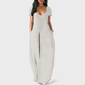 Vestido Largo Casual <span class=keywords><strong>de</strong></span> Verano para Mujer, Talla Grande, Color Sólido, Liso, Teñido, Sexy, con Cuello en V Profundo, <span class=keywords><strong>Manga</strong></span> <span class=keywords><strong>Corta</strong></span> y Bolsillos - Product Image 5