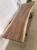 Meubles de restaurant sur mesure pour la maison, comptoirs en bois, table en bois massif avec bord naturel, plateau en bois