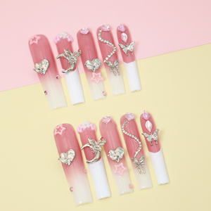 Uñas postizas acrílicas de lujo al por mayor, largas, con forma de ataúd, con estrellas y mariposas, puntas francesas para dedos - Product Image 2