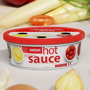 Envase redondo de plástico de 250 g para pasta de salmón en salsa cremosa, caja de almacenamiento de alimentos con tapa, envase IML. - Product Image 1