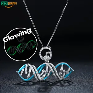 Pendentif en argent Sterling 925, lueur dans le noir, VVS, Moissanite, diamant glacé, modèle DNA, acide nucléaire, livraison directe