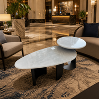 Table Basse Moderne Design en Pierre de Jade Naturelle avec Pieds Noirs Mats pour Salon - Offre Spéciale