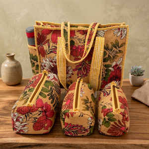 Juego de Bolsas de Almacenamiento Dobles de Acero Inoxidable con Estampado Floral Bohemio, 100% Algodón, Ecológicas, Plegables, Ajustables, Portátiles, de 4 Piezas - Product Image 3