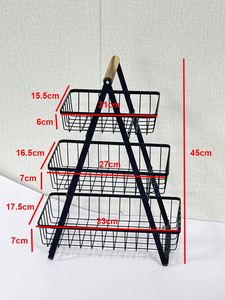 Supermarket & Home Display <b>Rack</b> for Vegetables & Fruits Practical Metal <b>Wire</b> <b>Shelves</b> with Wooden Handle Metal Baskets - Product Image 6