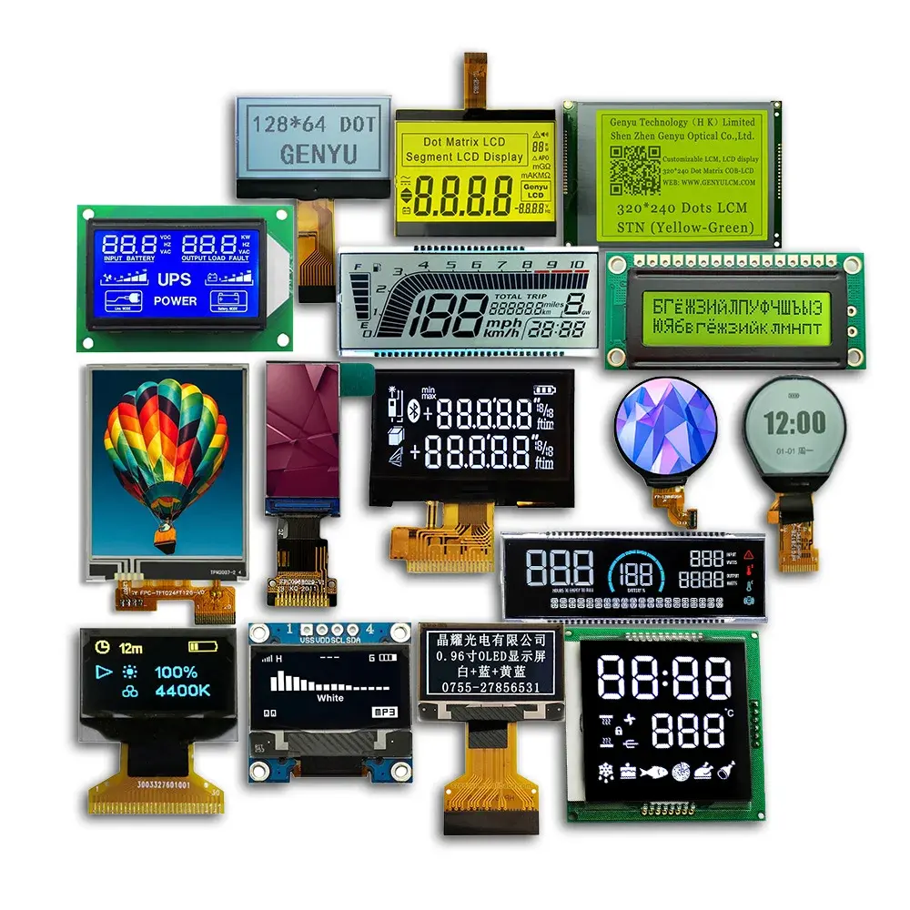 مخصص شاشة الكريستال السائل Tn Htn Stn Fstn Va lcd الطابع الترس نقطة 128*64 14 شريحة أحادية اللون الجرافيك الرقمية 7 شريحة عرض