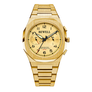 Montre chronographe à quartz personnalisée en acier doré massif pour hommes - Product Image 1
