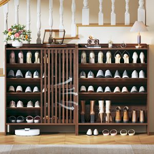 5-stöckiger chinesischer Schuhschrank aus Holz mit Schiebetüren und Regalen - Product Image 1