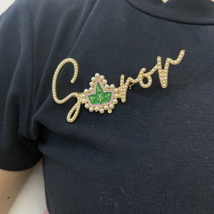 <span class=keywords><strong>Grande</strong></span> broche en perles SOROR plaquée or, motif fleur violette Delta Sigma Theta, pour membre de la sororité, style Diva, pour revers de veste - Product Image 4