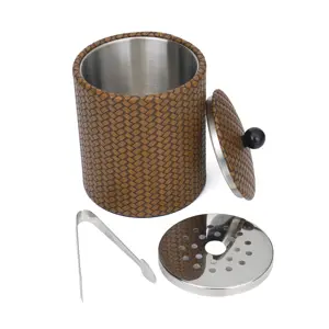 Fancy 1.3l Tin Champagne Wine Cooler Ice Buckets Stainless Steel Pu Leather Bucket Ice Bucket