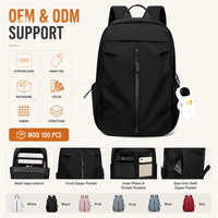 Sac à dos pour ordinateur portable léger OEM personnalisé de 14 pouces avec fermeture éclair frontale verticale, poche antivol et pendentif astronaute pour usage quotidien