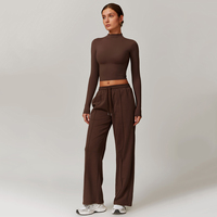 Zachte Stof Slim Fit Yoga Lange Mouw Top Casual Ronde Hals Sweatshirts En Joggingbroek 4 Stuks Sets