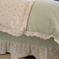 Parure de lit quatre pièces style coréen en coton brodé de dentelle, motif floral vert clair, jupe de lit, housse de couette, drap et taie d'oreiller, toutes saisons