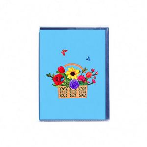 Carte de vœux 3D personnalisée en forme de panier de fleurs avec enveloppe, vente en gros - Product Image 4