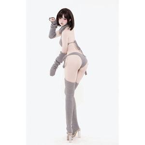 Lencería Sexy Original, Top sin Espalda, Cosplay <span class=keywords><strong>Inocente</strong></span>, Atuendo Sensual para Otaku, Cuello Alto, Calcetines y Guantes Negros, Blancos y Grises para Hombre Adulto - Product Image 3