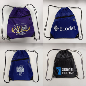 Promosi tas tali tarik 210D ransel olahraga poliester tas Gym tali serut dengan saku ritsleting - Product Image 3