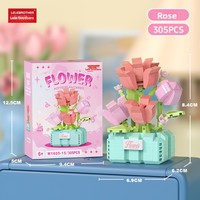 Kit Blok Bangunan Model Tanaman Pot DIY Romantis, Mainan Konstruksi Anak, Bunga Sukulen, Keranjang Abadi, Kebun Bonsai