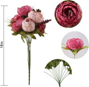 Fleurs artificielles en soie réalistes de style européen, pivoines de couleur printanière, lot de 13 pièces, accessoires de mariage, décoration pour la maison et la chambre - Product Image 2