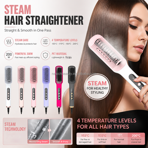 <span class=keywords><strong>Cepillo</strong></span> Alisador de Cabello Portátil a Vapor con 4 Temperaturas, Peine Alisador Antiescaldaduras, Pantalla LED, Alisado Iónico - Product Image 2