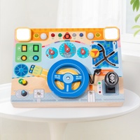 Papan Aktivitas Setir Kayu dengan Tuas Persneling, Kunci, Speedometer, Peta, Labirin, Lampu untuk Balita Laki-laki Perempuan, Mainan Sensorik Montessori