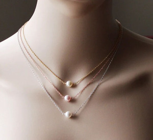 Zooying 10mm Delicado Simples Flutuante Corrente de Ouro Rosa Da Dama de honra Real Colar de Pérolas Para As Mulheres de Jóias - Product Image 3