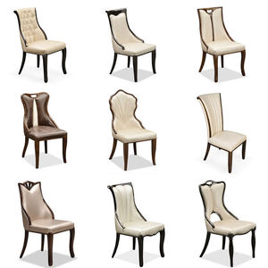 Cómoda Silla de comedor de diseño real de piel sintética de Almería, sillas de madera maciza de cuero PU, silla de comedor de madera - Product Image 1