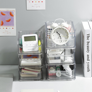 Acrylic Desktop Storage Box Stackable <b>Drawer</b> Style Stationery Pen Holder Cosmetic Organizer For Student Dormitory Office Use - Product Image 2