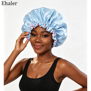 Großhandel Doppellagige Rüschen-Satin-Mütze Wendbare Rüschenkanten-Schlafmütze Damen Haarpflege Nachtmütze mit Eigenem Logo - Product Image 1