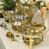 Plat de service rond doré de 5 L pour buffet, chauffe-plats de luxe pour traiteur, idéal pour hôtels et mariages de prestige