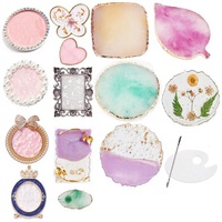 Palette de couleurs pour nail art en résine, présentoir en forme de cœur à bords dorés pour fleurs séchées avec anneau de mélange de couleurs