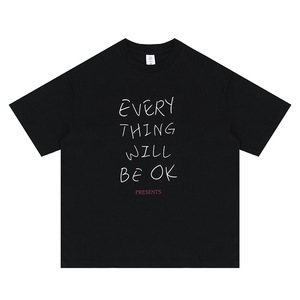 T-shirt en coton épais surdimensionné pour homme, couleur unie, col rond, manches courtes, logo personnalisé, streetwear - Product Image 4
