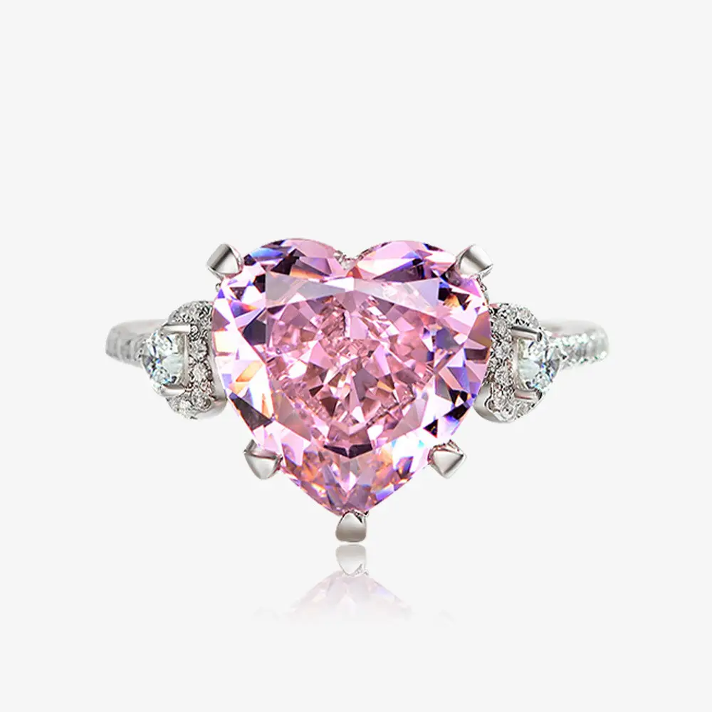 Hoge Kwaliteit 925 Zilver Roze Hart Vorm Lab Diamond Engagement Ring Cubic Zirconia Wedding Ring Vrouwen Mode Ring