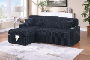 Divano Letto Sezionale Convertibile 2 Pezzi Stile Moderno con Tavolino Estraibile, Portabicchieri, Porta USB, Chaise Longue e Cuscini Abbinati, con Contenitore - Product Image 5