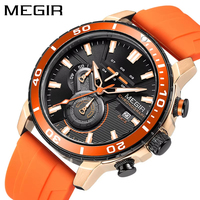 Reloj de Cuarzo MEGIR 2224 para Hombre, Deportivo, Moderno, Creativo, con Correa de Silicona, Cronógrafo, Manecillas Luminosas, Fecha, Reloj de Pulsera para Hombre