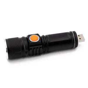 High Quality Custom Usb Rechargeable T6 Led Work Torch Middle Switch Aluminum Zoomable Portable Tactical Flashlight