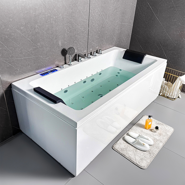 Modern 1.8m Acrylic Freestanding Whirlpool Hot Tub with Overflow Drainer Massage Soaking Bath for Hotels & Private Bathroom Use