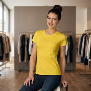 Women's Crew Neck Short Sleeve <b>T</b>-<b>Shirt</b> Solid <b>Yellow</b> 100% Cotton Jersey Casual Spring Summer Wear - Product Image 3