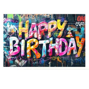 Aodu Hip Hop Graffiti Spanduk Ulang Tahun Kain Latar Belakang Pesta Neon Hitam Properti Photo Booth Grosir Pabrik - Product Image 6
