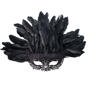 Máscara <span class=keywords><strong>de</strong></span> media cara <span class=keywords><strong>de</strong></span> Halloween con plumas <span class=keywords><strong>de</strong></span> pavo real, negra, para carnaval, fiesta <span class=keywords><strong>de</strong></span> disfraces, baile <span class=keywords><strong>de</strong></span> máscaras - Product Image 3
