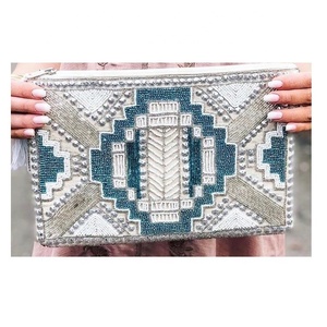 Women's Jute Eco-friendly Geometric Pattern Messenger Handmade Custom Luxury Bohemian Envelope Evening Clutch <b>Bag</b> India Ladies - Product Image 4