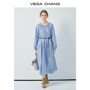 Vega Chang vêtements pour femmes nouveau coton et lin décontracté rétro ample mince robe Artsy robe à manches longues - Product Image 3
