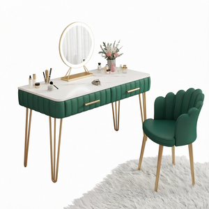 Table de maquillage multifonctionnelle de style nordique avec plateau en bois de chêne massif et pieds en métal BTDT062, armoire de rangement pour petit appartement - Product Image 1