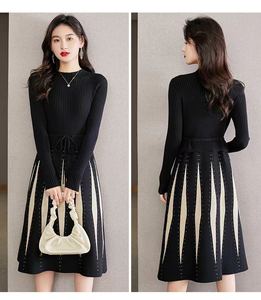 Huachao abito da donna in maglia Slim Fit da donna romantico sopra il ginocchio maniche lunghe personaggio lavorato a maglia abito maglione - Product Image 5