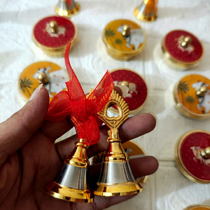 Luxury Handmade Brass Puja Bell Set with Decorative Gift Box Temple Ghanti for Home <b>Mandir</b> Wedding Return Gift Housewarming - Product Image 1