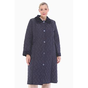 Manteau matelassé bleu marine Vetre avec col polo, long, pour femme, tailles 48-54, 110 cm, résistant à l'eau, doublure en fausse fourrure, vente en gros - Product Image 1
