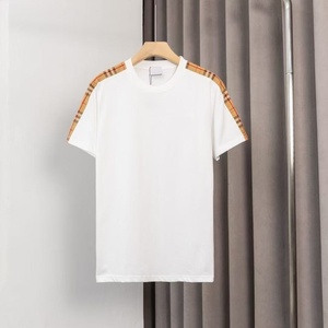 T-shirt décontracté 2026 en coton 100% Burberry, style vintage, 200 grammes, col rond, imprimé, tricoté, rayé, écologique, séchage rapide - Product Image 1