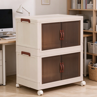 Armoire de rangement en plastique PP avec roulettes, double porte, empilable, pliable, avec loquet, pour vêtements, boîtes, aliments, livres