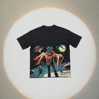 T-shirt imprimé Alien Spaceship pour hommes, 100% coton, manches courtes, col rond, tissé, graphique, sain et équilibré