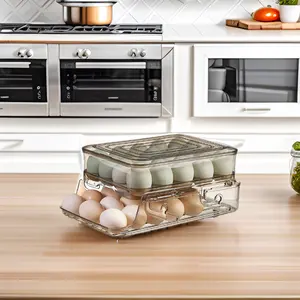 Double Layer Transparent Kitchen Refrigerator Foldable Egg Organizer Storage Container For Fresh Preservation