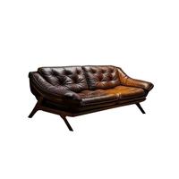 Canapé en cuir véritable de style rétro ; Style villa de luxe rétro française ; Utilisation dans un petit appartement, salon ; Cuir de vachette de première qualité, droit